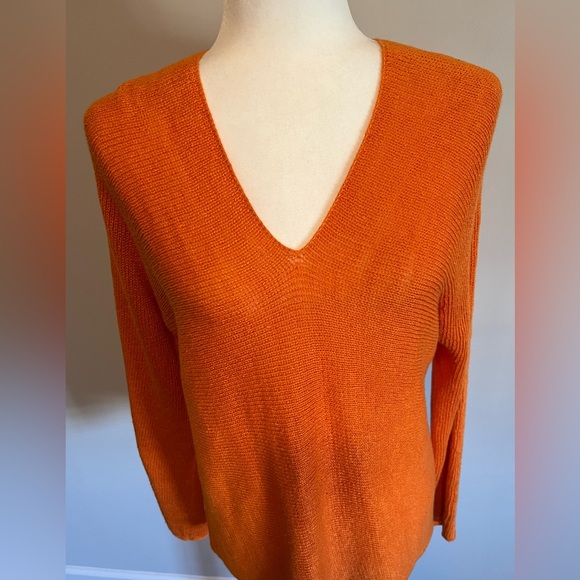 Vince Sweaters - Vince Slub Linen Orange Double V-Neck Sweater Size XS